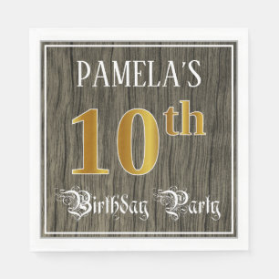 Serviette En Papier Fête du 10e anniversaire — Faux Gold & Faux Wood L