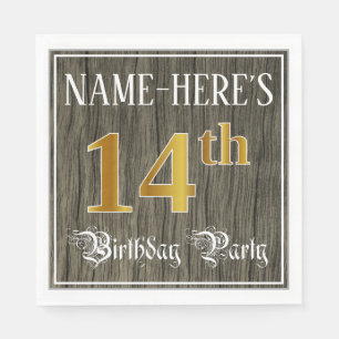 Serviette En Papier Fête du 14e anniversaire — Faux Gold & Faux Wood L