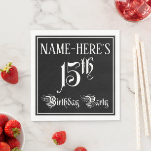 Serviette En Papier Fête du 15e anniversaire — Script fantaisie + Nom 