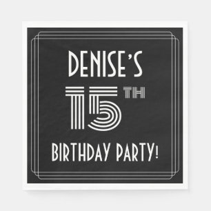 Serviette En Papier Fête du 15e anniversaire : Style Art Déco + Nom pe