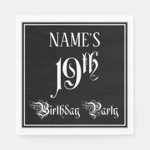Serviette En Papier Fête du 19e anniversaire — Script fantaisie + Nom 