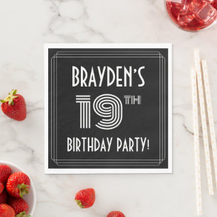 Serviette En Papier Fête du 19e anniversaire : Style Art Déco + Nom pe