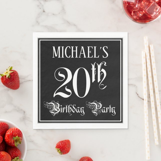 Serviette En Papier Fête du 20e anniversaire — Script fantaisie + Nom  (En situation)