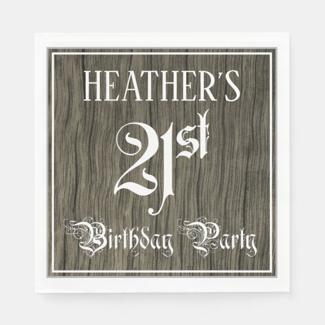Serviette En Papier Fête du 21e anniversaire — Script fantaisie, Faux  (Devant)