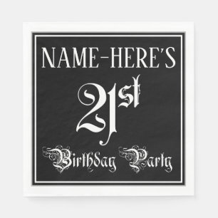 Serviette En Papier Fête du 21e anniversaire — Script fantaisie + Nom 