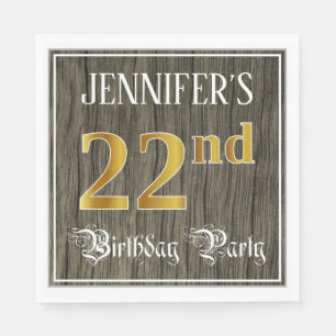 Serviette En Papier Fête du 22e anniversaire — Faux Gold & Faux Wood L