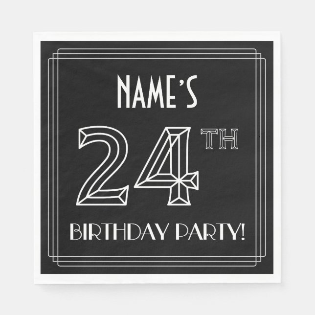 Serviette En Papier Fête du 24e anniversaire : Style Art Déco + Nom pe (Devant)