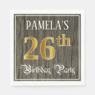 Serviette En Papier Fête du 26e anniversaire — Faux Gold & Faux Wood L