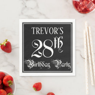 Serviette En Papier Fête du 28e anniversaire — Script fantaisie + Nom 