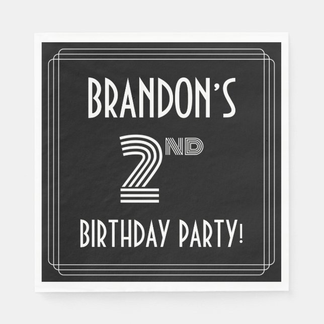 Serviette En Papier Fête du 2e anniversaire : Style Art Déco + Nom per (Devant)