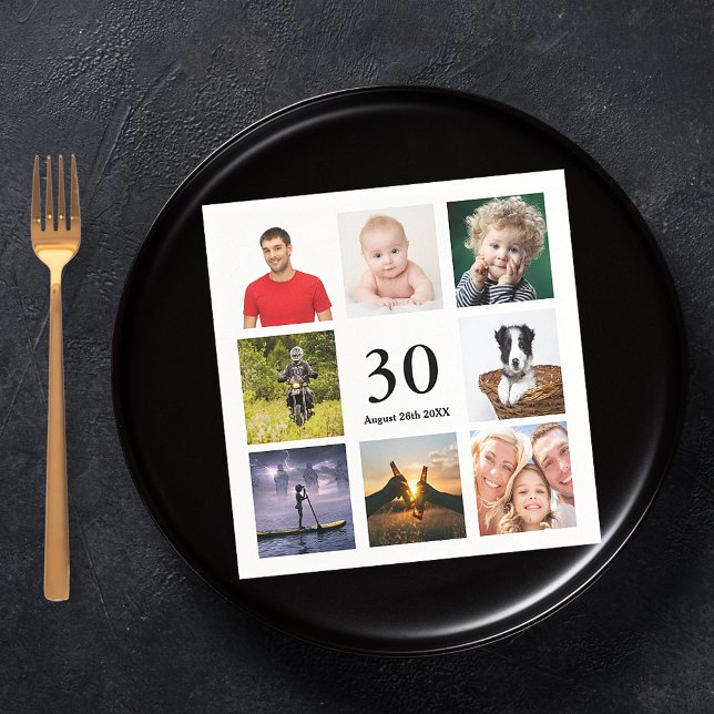 Serviette En Papier fête du 30e anniversaire photo collage gars (Créateur téléchargé)