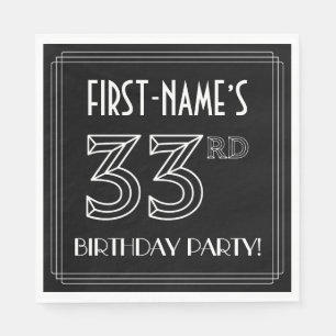 Serviette En Papier Fête du 33e anniversaire : Style Art Déco + Nom pe