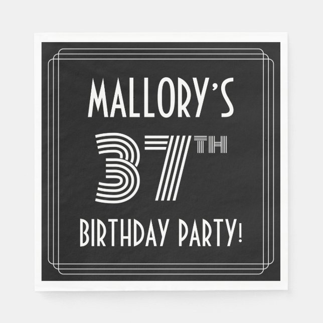 Serviette En Papier Fête du 37e anniversaire : Style Art Déco + Nom pe (Devant)