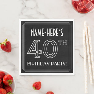 Serviette En Papier Fête du 40e anniversaire : Style Art Déco + Nom pe