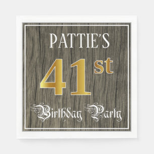 Serviette En Papier Fête du 41e anniversaire — Faux Gold & Faux Wood L