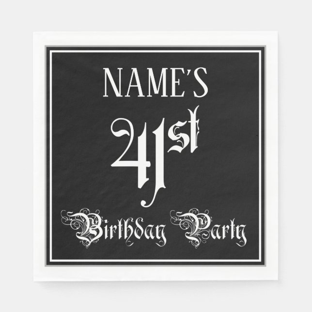 Serviette En Papier Fête du 41e anniversaire — Script fantaisie + Nom  (Devant)