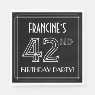 Serviette En Papier Fête du 42e anniversaire : Style Art Déco + Nom pe