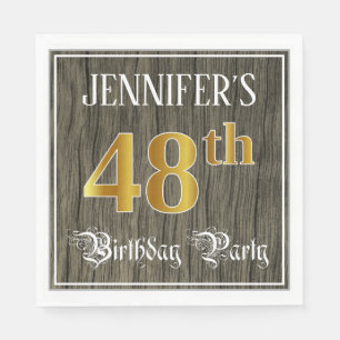 Serviette En Papier Fête du 48e anniversaire — Faux Gold & Faux Wood L
