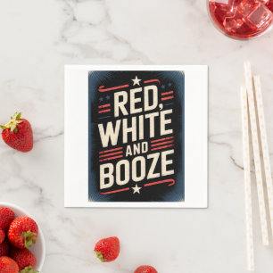 Serviette En Papier Fête du 4 juillet Booze   Rouge Blanc et Booze