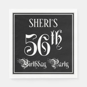 Serviette En Papier Fête du 56e anniversaire — Script fantaisie + Nom 