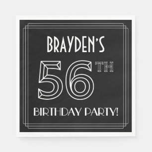 Serviette En Papier Fête du 56e anniversaire : Style Art Déco + Nom pe