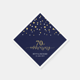Serviette En Papier Fête du 70e anniversaire Or Moderne & Bleu Marine