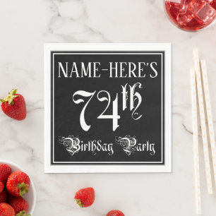 Serviette En Papier Fête du 74e anniversaire — Script fantaisie + Nom 