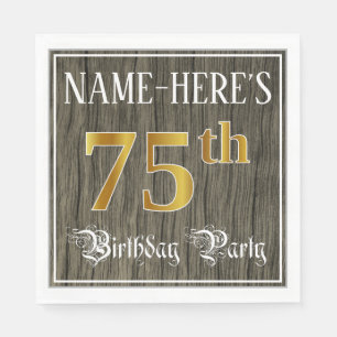 Serviette En Papier Fête du 75e anniversaire — Faux Gold & Faux Wood L