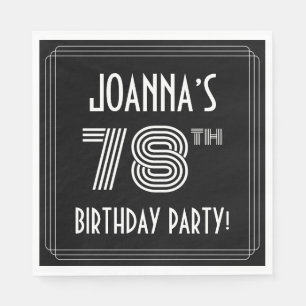 Serviette En Papier Fête du 78e anniversaire : Style Art Déco + Nom pe