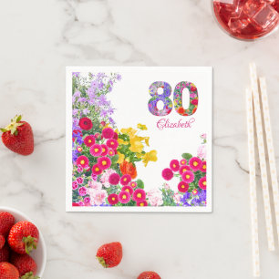 Serviette En Papier Fête du 80e anniversaire Fleurs florales Moderne 8