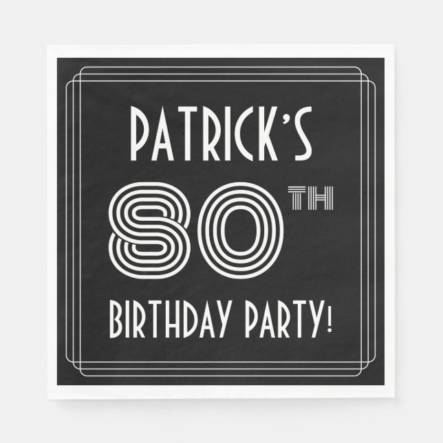 Serviette En Papier Fête du 80e anniversaire : Style Art Déco + Nom pe (Devant)