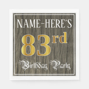 Serviette En Papier Fête du 83e anniversaire — Faux Gold & Faux Wood L