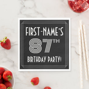 Serviette En Papier Fête du 87e anniversaire : Style Art Déco + Nom pe