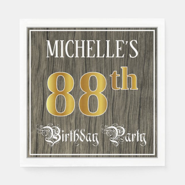 Serviette En Papier Fête du 88e anniversaire — Faux Gold & Faux Wood L (Devant)