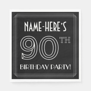 Serviette En Papier Fête du 90e anniversaire : Style Art Déco + Nom pe