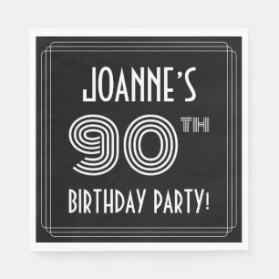 Serviette En Papier Fête du 90e anniversaire : Style Art Déco + Nom pe