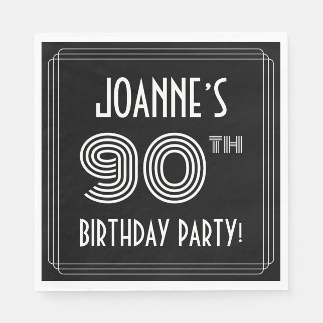 Serviette En Papier Fête du 90e anniversaire : Style Art Déco + Nom pe (Devant)