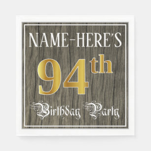 Serviette En Papier Fête du 94e anniversaire — Faux Gold & Faux Wood L