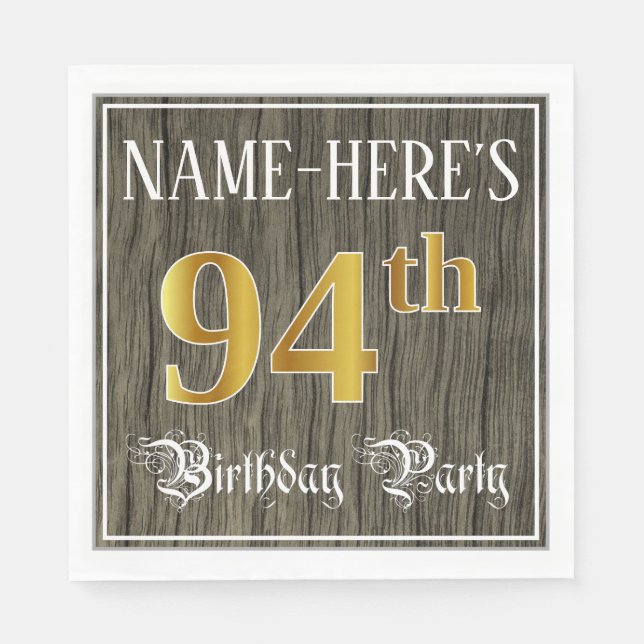 Serviette En Papier Fête du 94e anniversaire — Faux Gold & Faux Wood L (Devant)