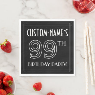 Serviette En Papier Fête du 99e anniversaire : Style Art Déco + Nom pe