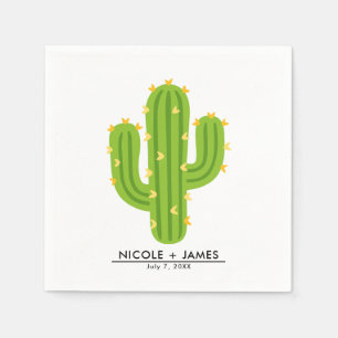 Serviette En Papier Fête du Cactus à Cœur Jaune Amour Mariage