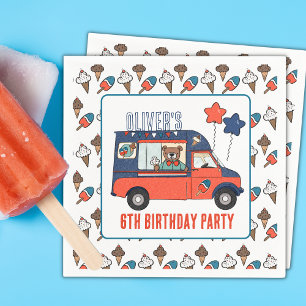 Serviette En Papier Fête du Camion blanc rouge et bleu crème glacée An