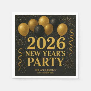 Serviette En Papier Fête du Nouvel An 2026 Black And Gold