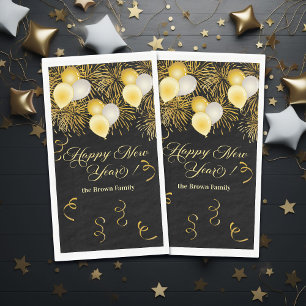 Serviette En Papier Fête du Nouvel An pailleté noir et or
