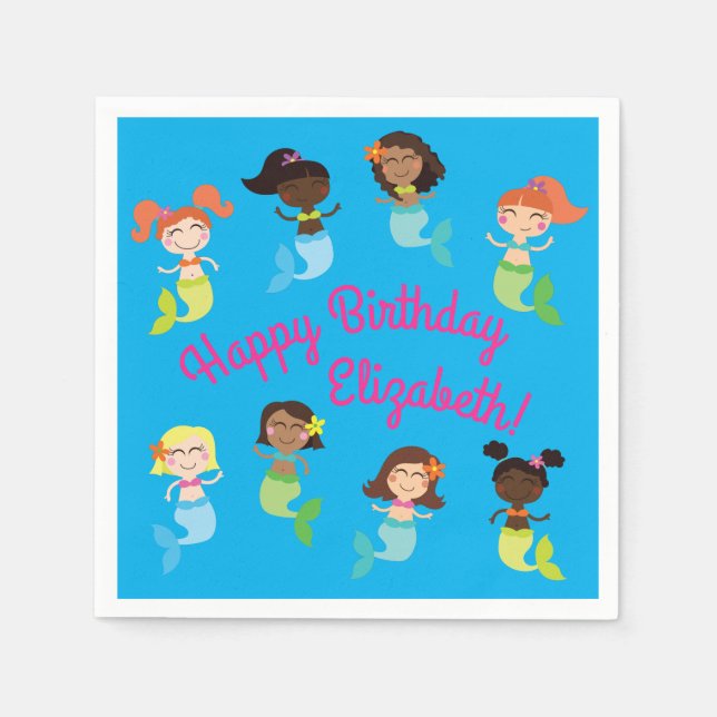 Serviette En Papier Fête du pool Anniversaire de enfant de sirène (Devant)
