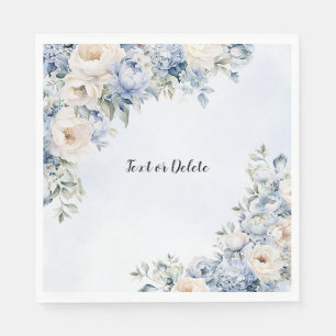 Serviette En Papier Fête Dusty Blue Watercolor Fleurs d'ivoire Feuille