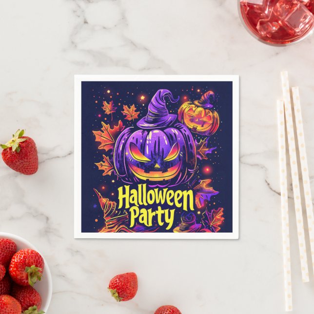Serviette En Papier Fête éffrayante d'Halloween Jack-O-Lantern (En situation)