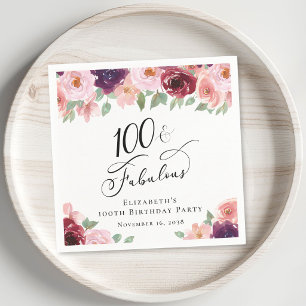 Serviette En Papier Fête élégante de 100 ans avec des fleurs