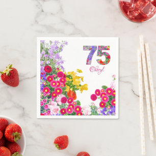 Serviette En Papier Fête élégante de jardin floral pour les 75 ans