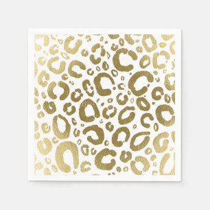 Serviette En Papier Fête Empreinte de léopard Glam Blanc & Or